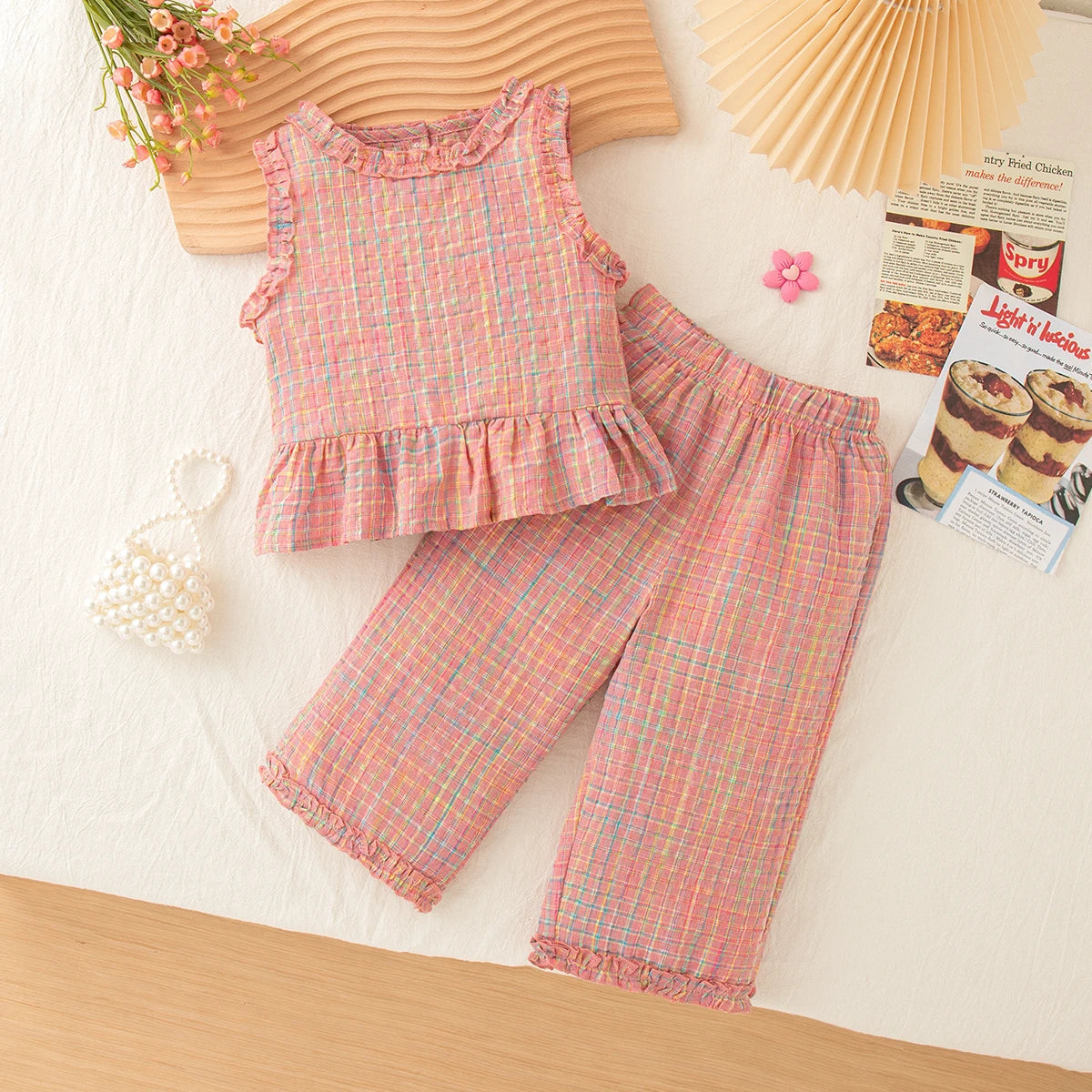 Ensemble fille à carreaux pantalon ou short – CLEVI Paris