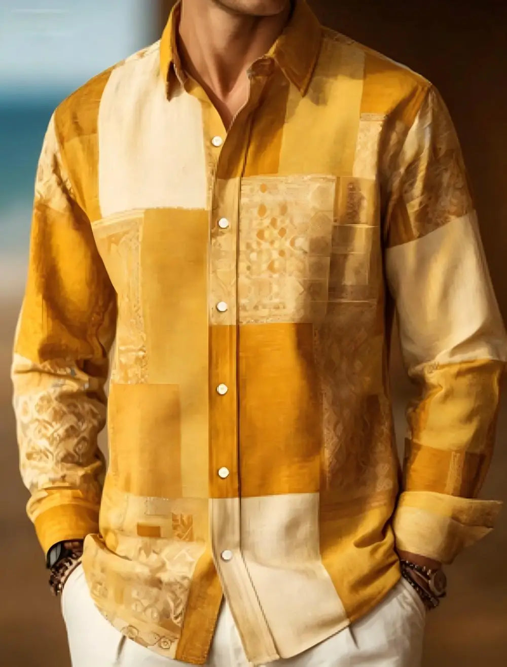 Chemise homme en lin à motif géométrique – CLEVI Paris
