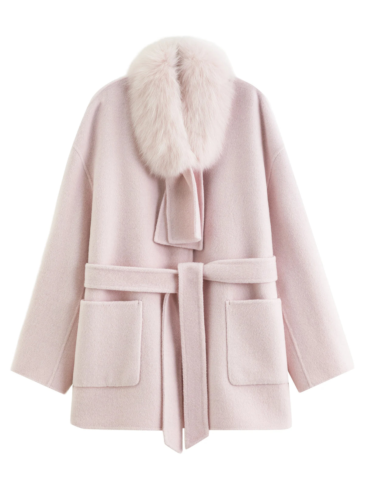Manteau DUSHU laine et col renard – CLEVI Paris