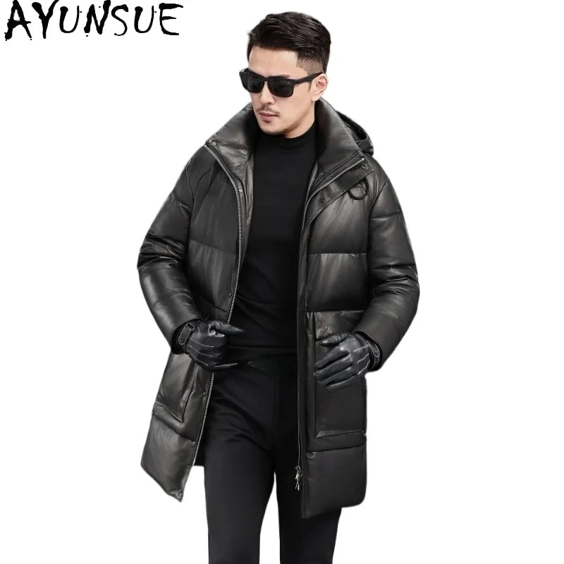 Manteau homme en cuir à capuche amovible – CLEVI Paris