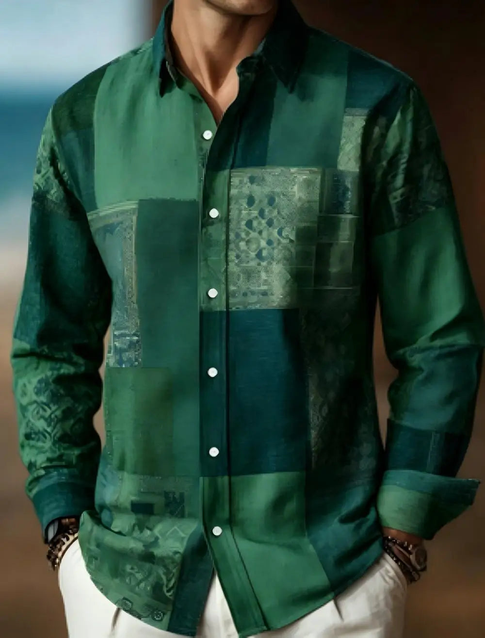 Chemise homme en lin à motif géométrique – CLEVI Paris