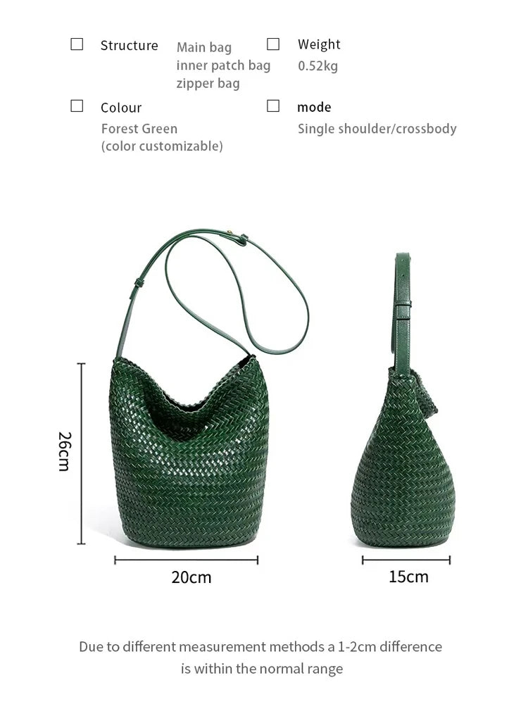 Sac seau tissé femme en cuir véritable – CLEVI Paris