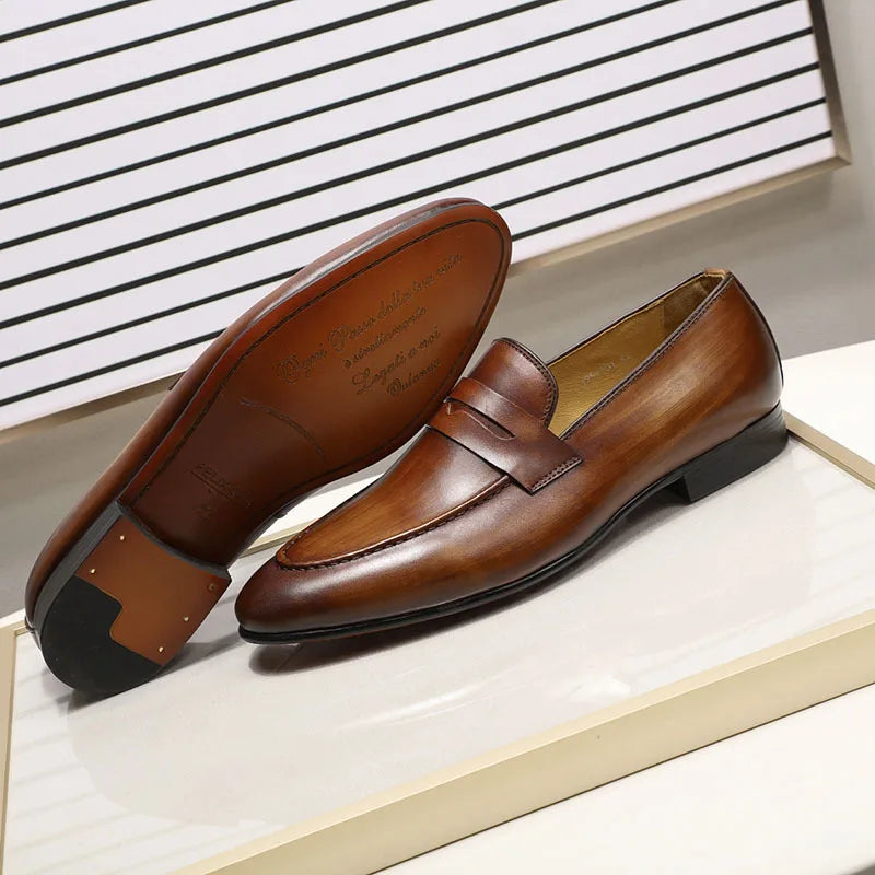 Mocassins Cuir Grainé Homme Style Britannique Vintage – CLEVI Paris