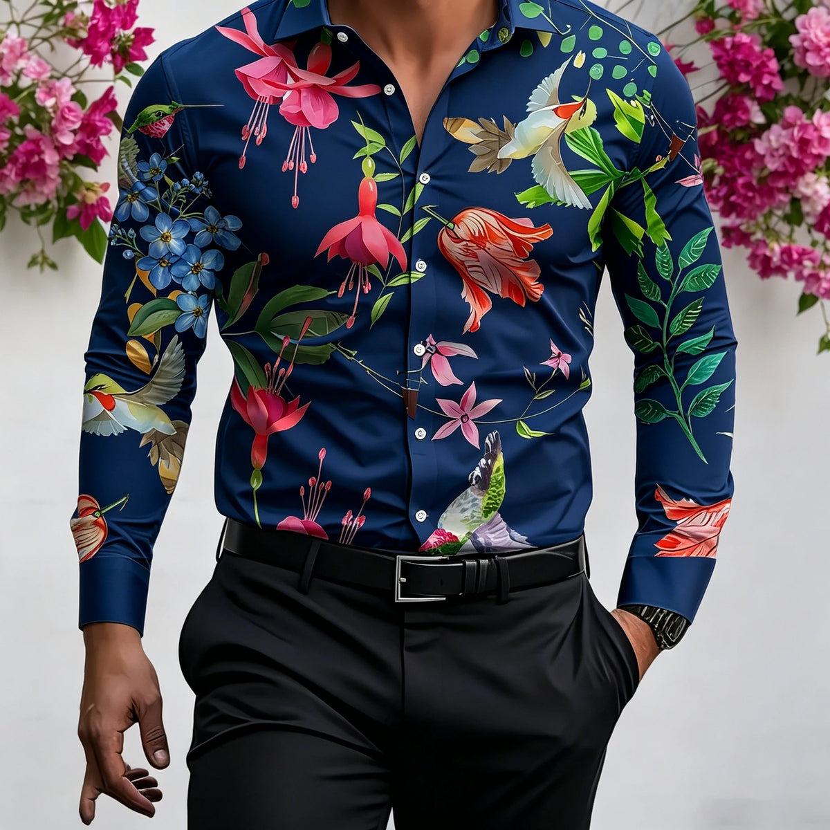 Chemise homme florale à manches longues – CLEVI Paris