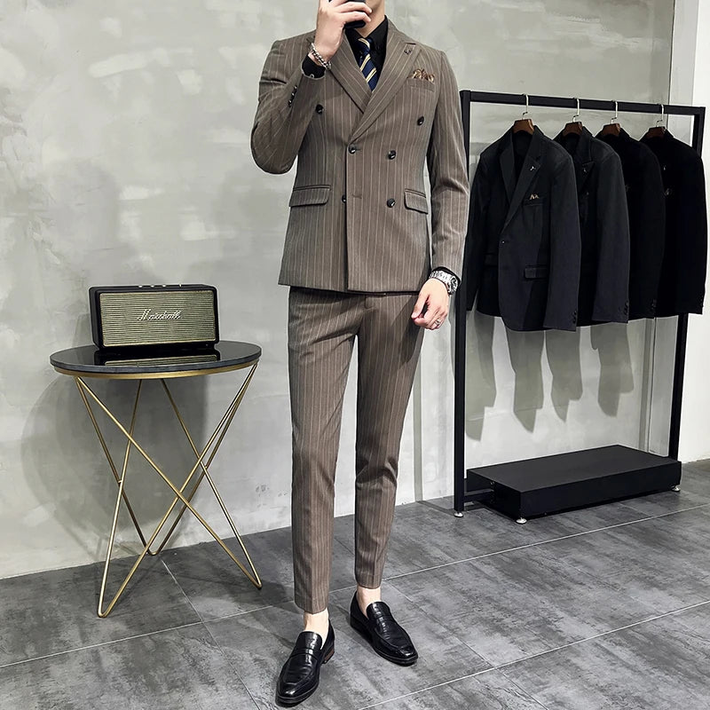 Costume 3 pièces rayé homme slim – CLEVI Paris