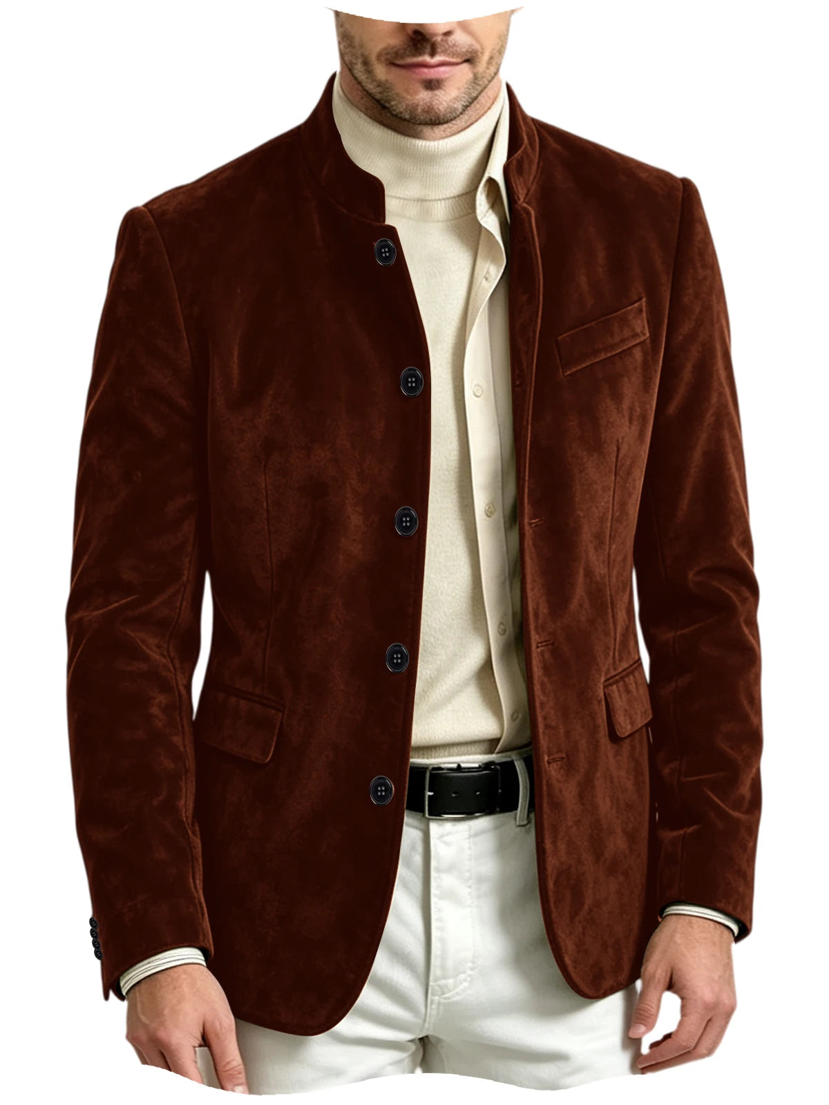 Blazer homme en velours à col montant – CLEVI Paris