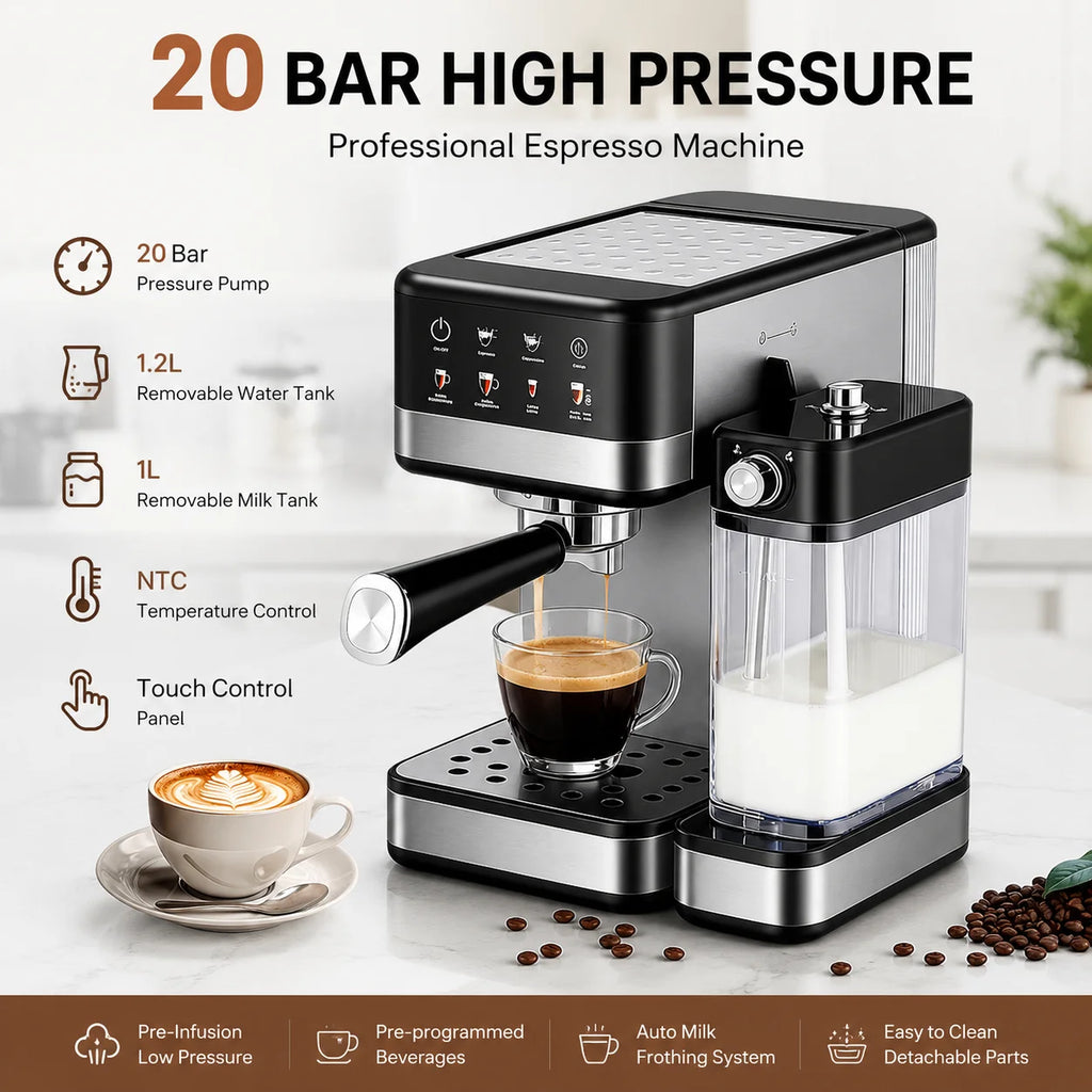 Machine expresso 20 bars avec lait auto – CLEVI Paris