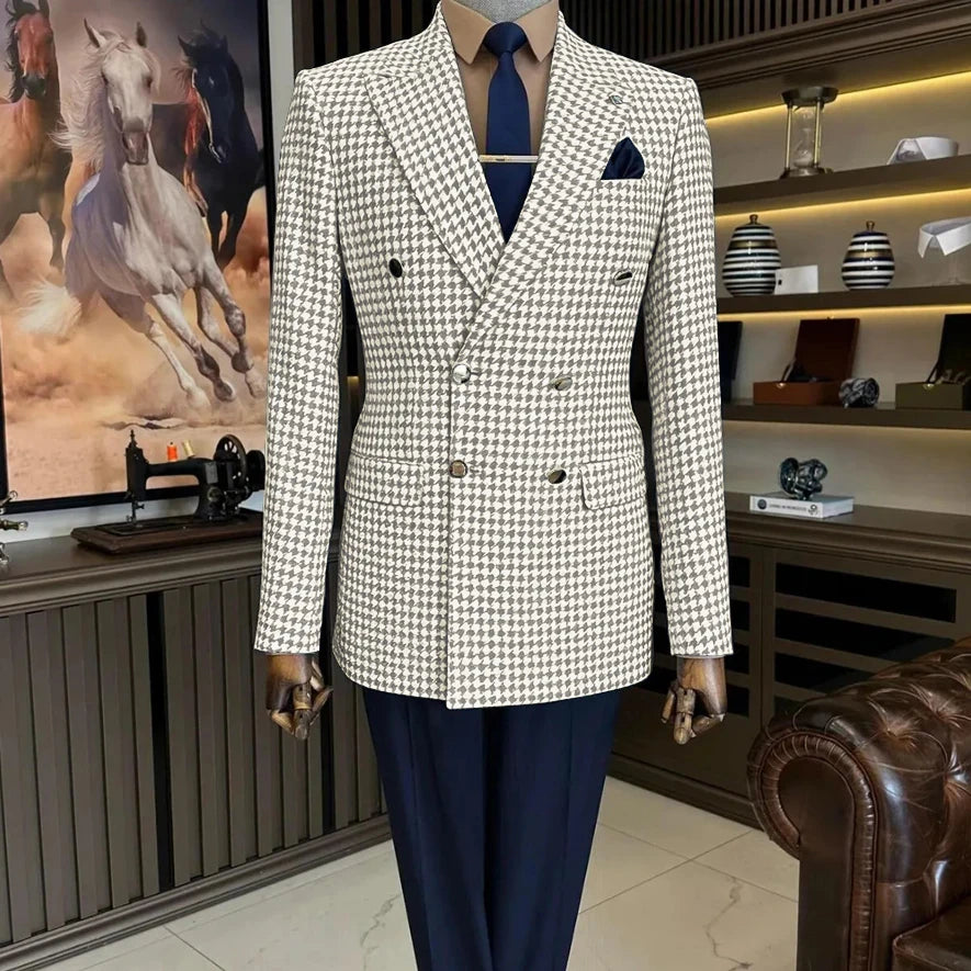 Veste blazer homme à carreaux double boutonnage – CLEVI Paris
