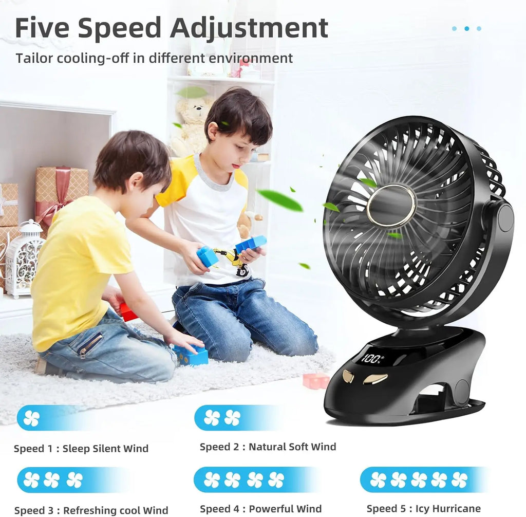 Ventilateur à pince rechargeable 5 vitesses – CLEVI Paris