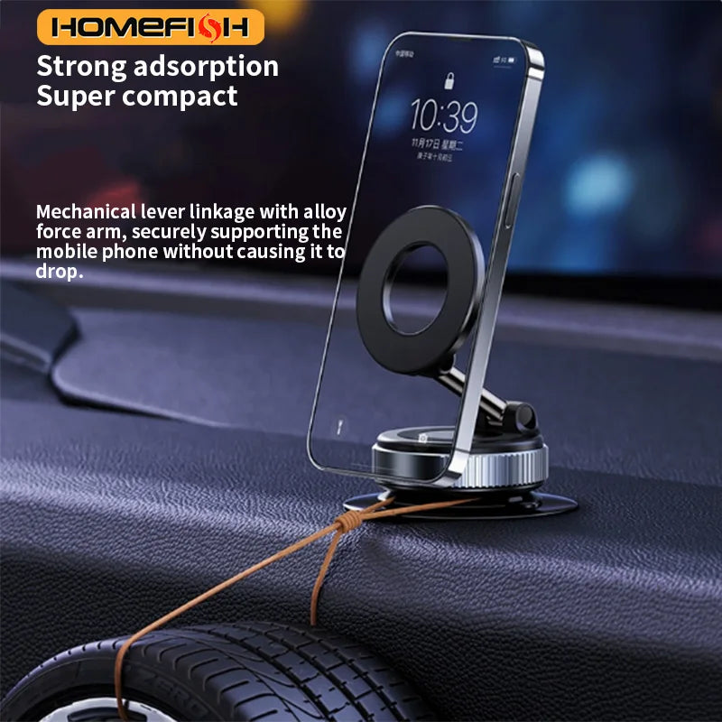 Support Téléphone Magnétique HOMEFISH K007 | Aluminium, 3 Axes, Ventouse, Voiture & Bureau – CLEVI Paris