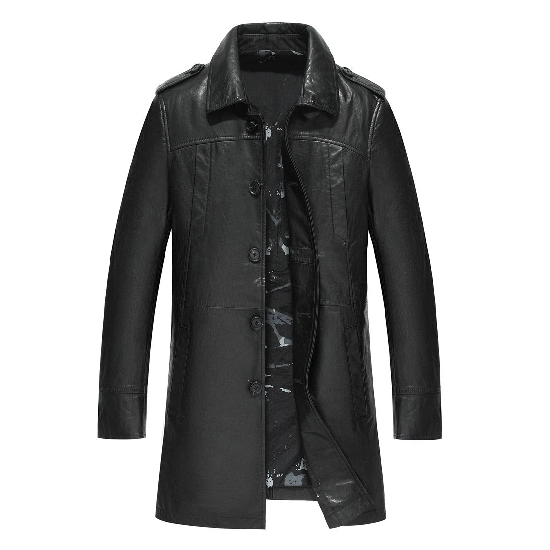 Manteau homme en cuir boutonné style rétro – CLEVI Paris