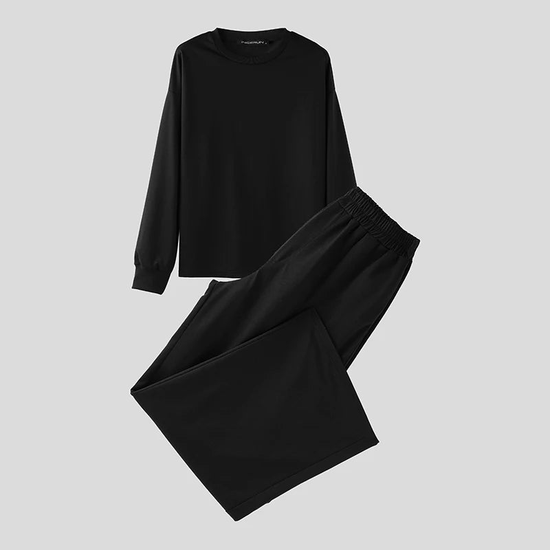 Ensemble 2 Pièces Homme T-Shirt Col Rond Manches Longues + Pantalon 7/8 Taille Élastique Casual Streetwear Oversize 3 Coloris – CLEVI Paris