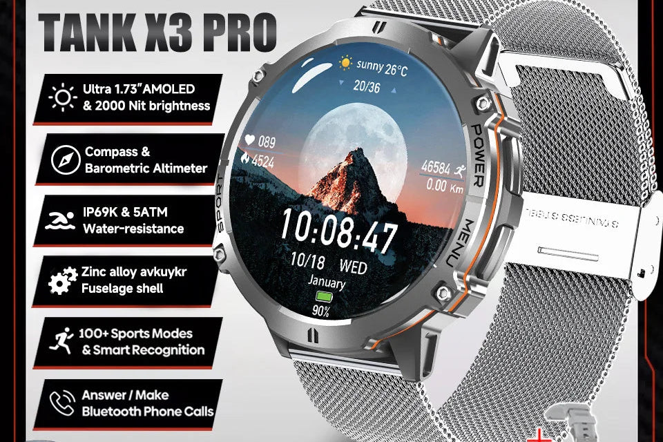 Montre connectée unisexe AMOLED 1,73″ – CLEVI Paris