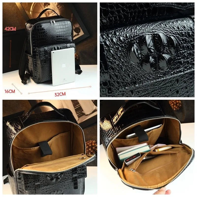 Sac à Dos Cuir Véritable Motif Crocodile Unisexe Voyage – CLEVI Paris