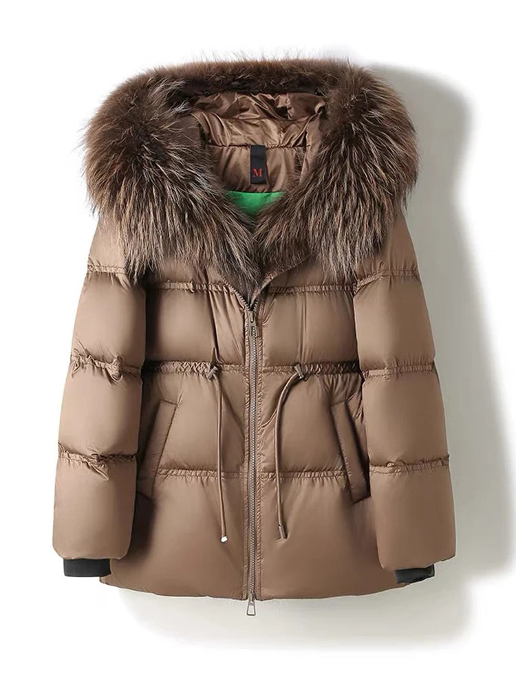 Parka duvet femme à capuche et fourrure – CLEVI Paris