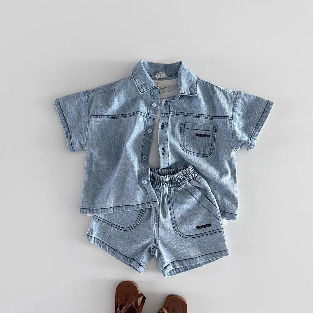 Ensemble bébé chemise et short style denim – CLEVI Paris