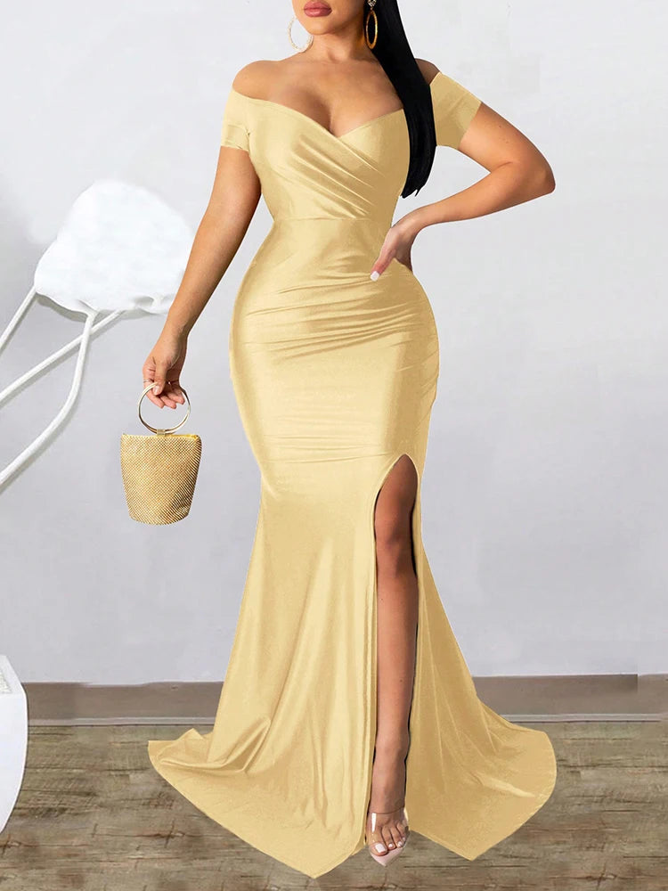 Robe de soirée sirène à col V – CLEVI Paris