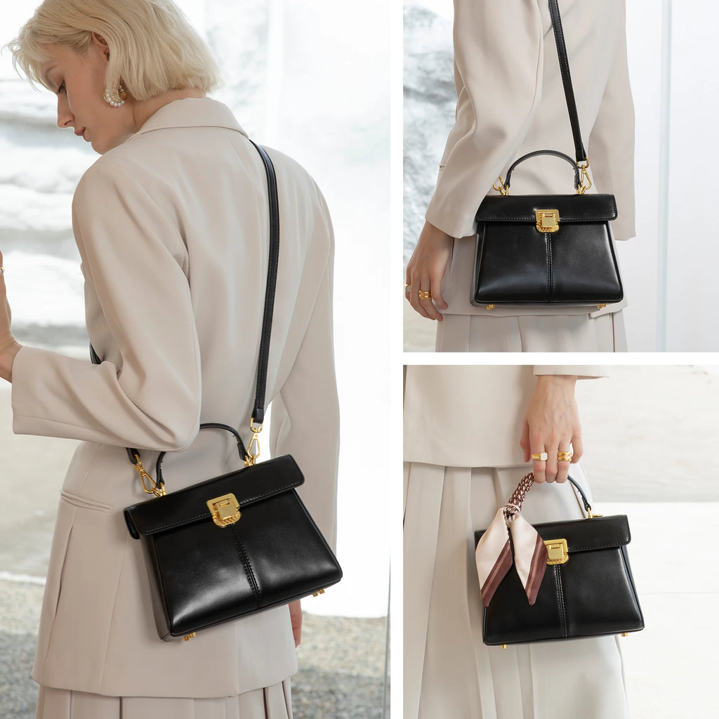 Sac à Main Femme Cuir Véritable avec Foulard Luxe Shoulder Bag 4 Coloris – CLEVI Paris