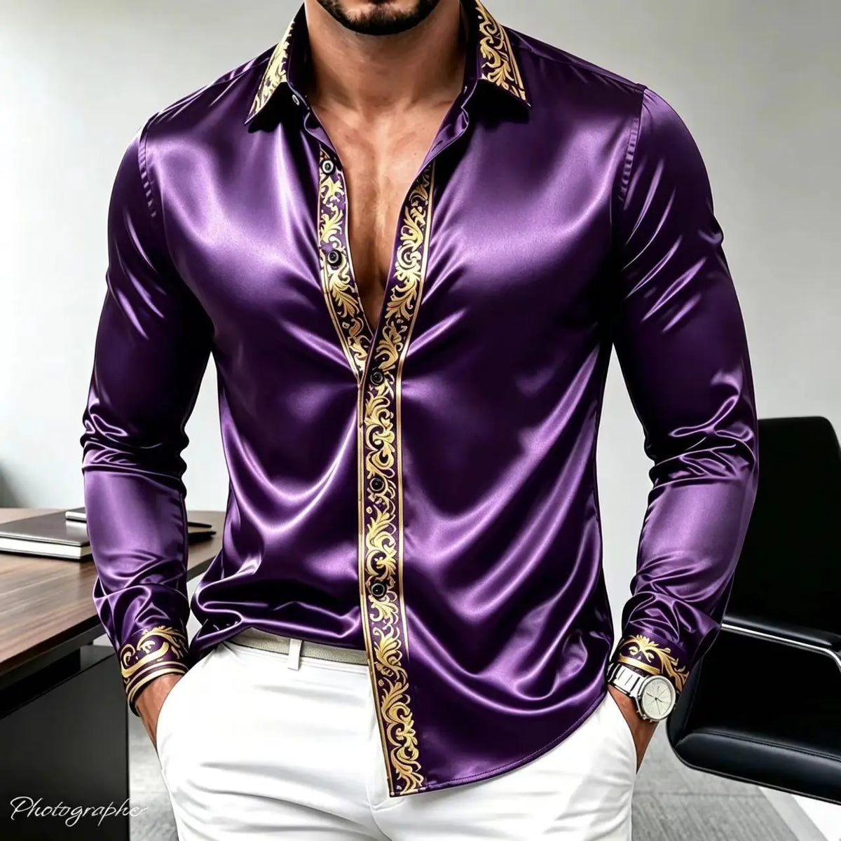 Chemise homme imprimé baroque à manches longues – CLEVI Paris