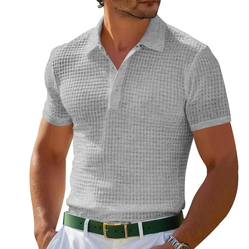 Polo Homme Texturé Waffle Col Boutonné Manches Courtes – CLEVI Paris