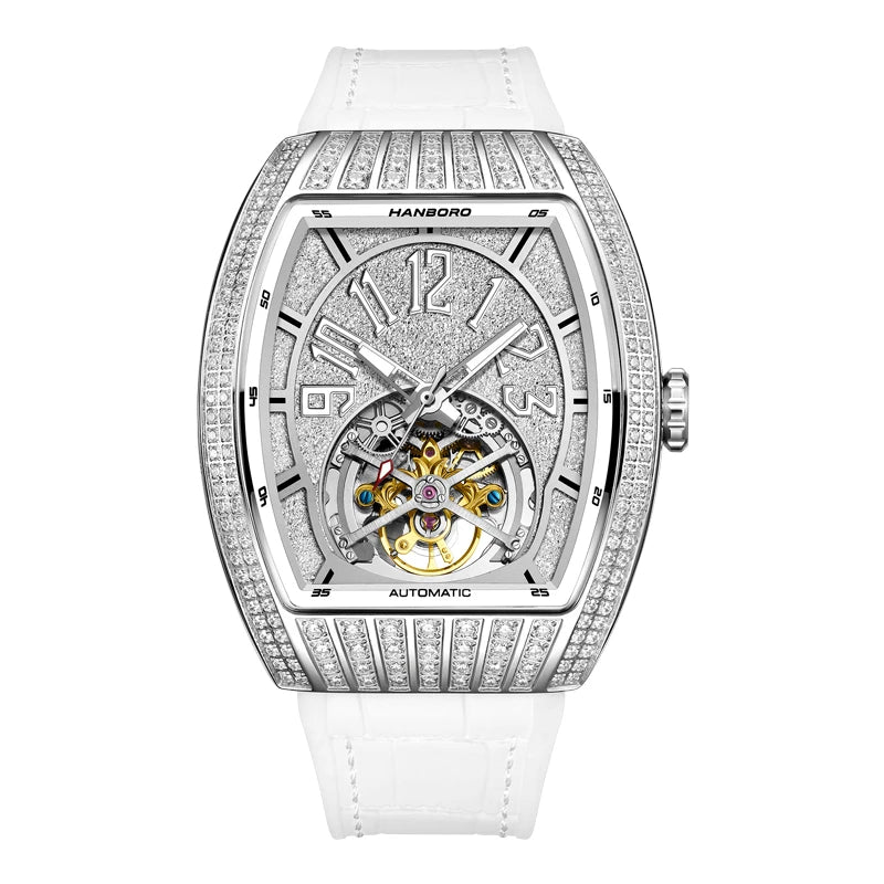 HANBORO 9030 Montre Homme Automatique Squelette Cristaux Étanche 5ATM – CLEVI Paris