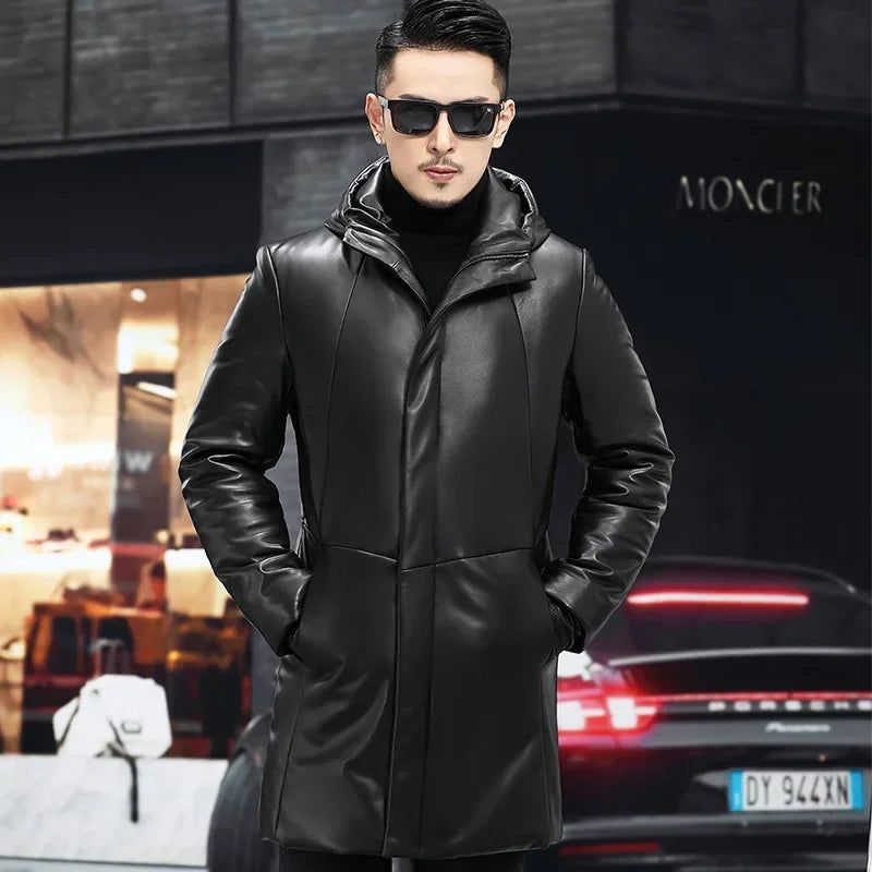Manteau homme à capuche en cuir de mouton – CLEVI Paris
