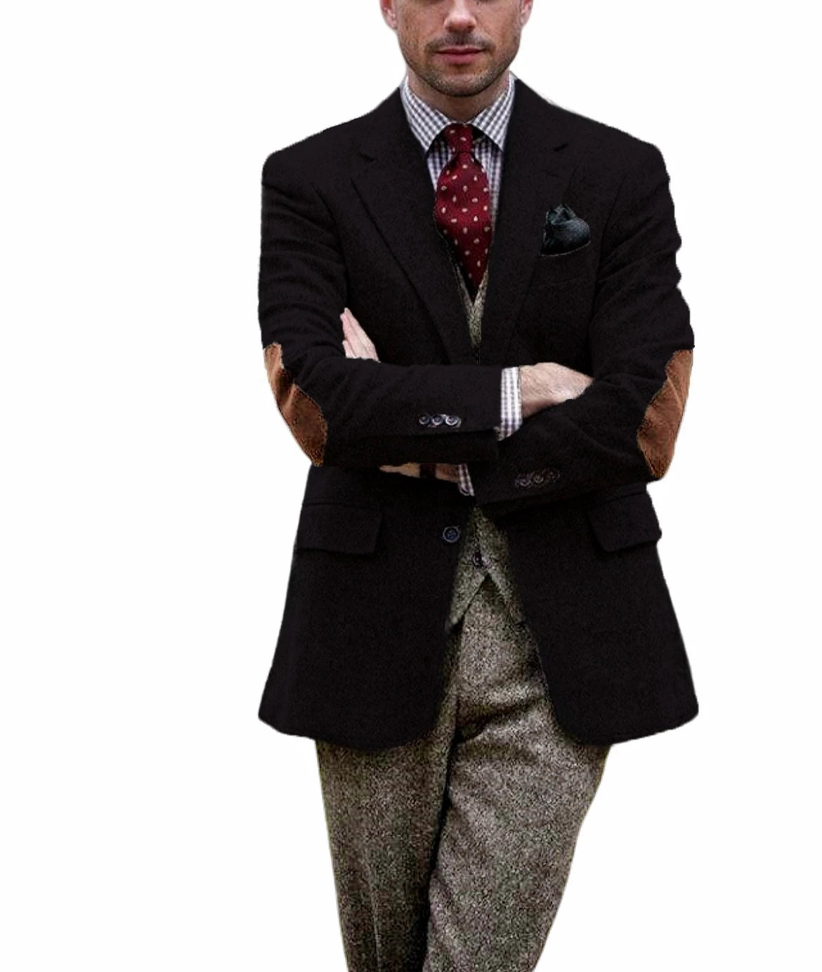 Blazer homme en tweed, revers cranté et coudes – CLEVI Paris