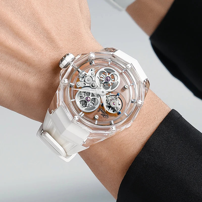 Montre Homme Tourbillon Volant HAOFA 2388 – Boîtier Saphir ou Grenat Transparent Squelette Réserve 60h Édition Limitée – CLEVI Paris