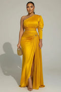 Robe longue asymétrique satinée – CLEVI Paris