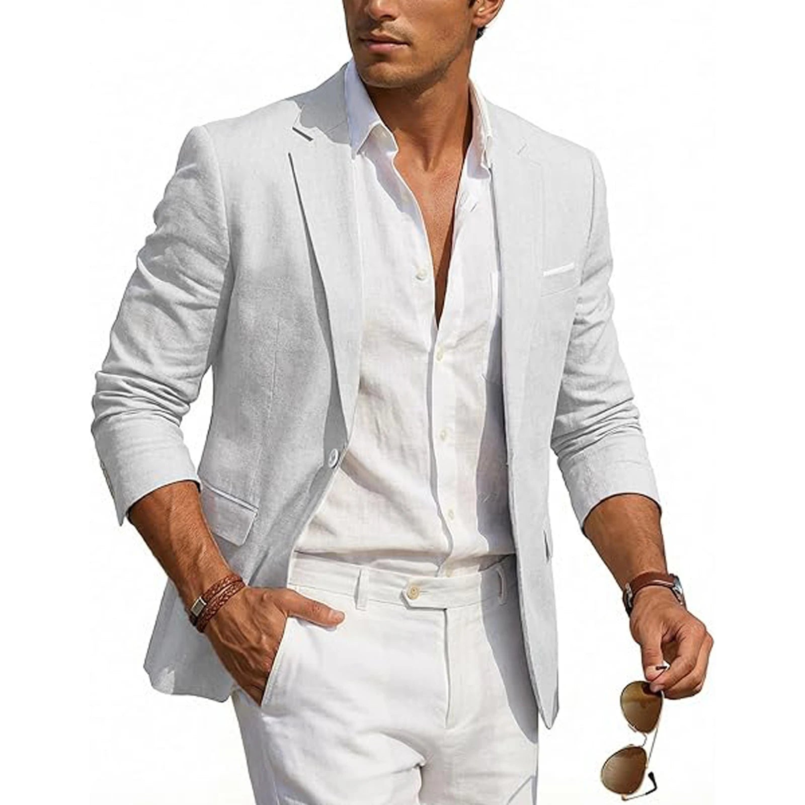 Blazer Homme Casual Lin Slim Fit Léger Un Bouton Mariage Plage – CLEVI Paris