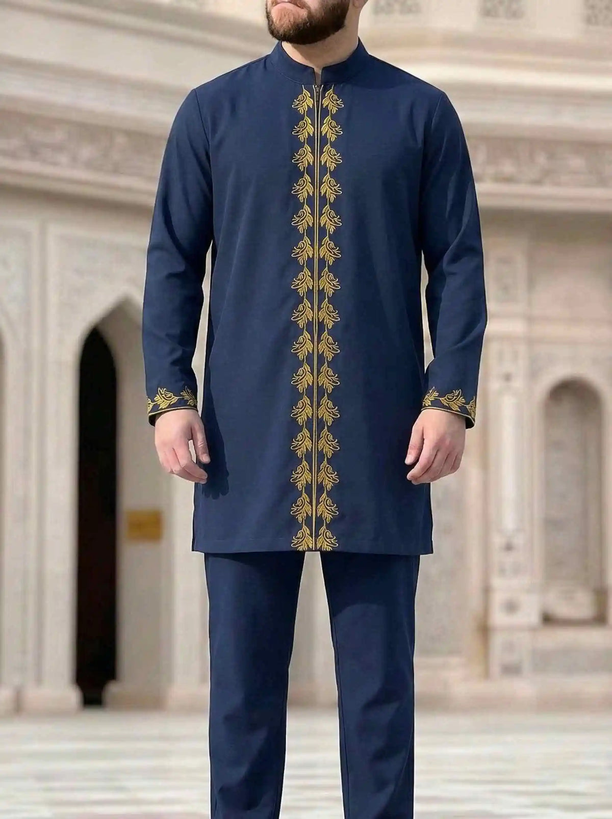 Kaftan Agbada Homme Style Africain 2 Pièces Veste Manches Longues + Pantalon Mariage Cérémonie S-XXL – CLEVI Paris