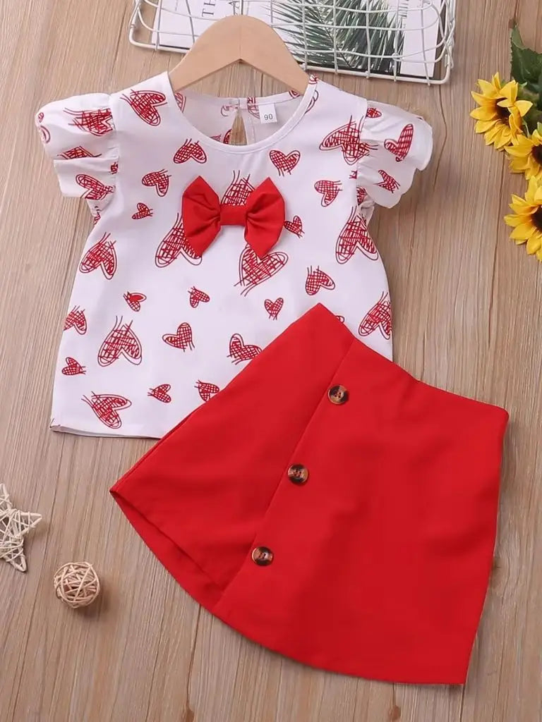 Ensemble fille rouge à cœurs et nœud – CLEVI Paris