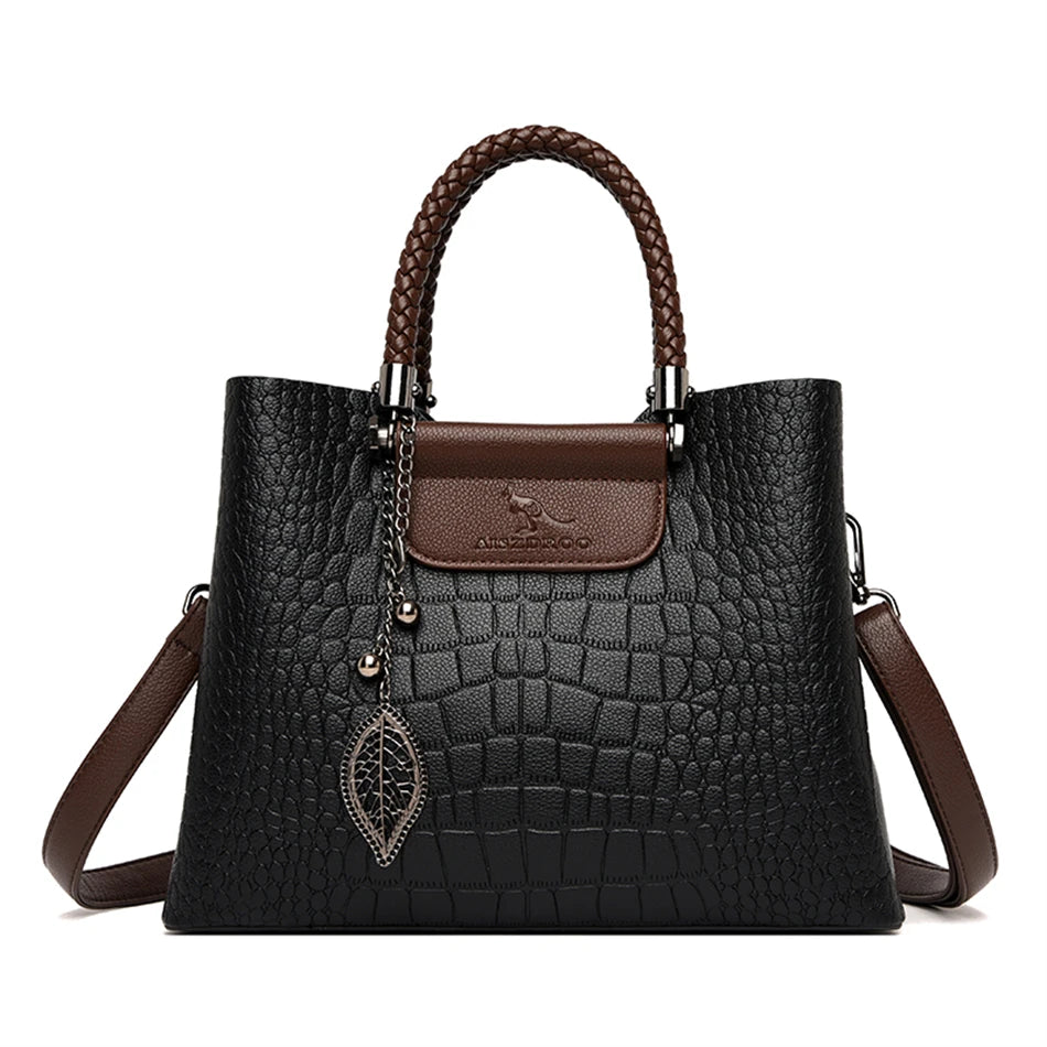 Sac Croisé Cuir Véritable Motif Alligator 3 Poches – CLEVI Paris