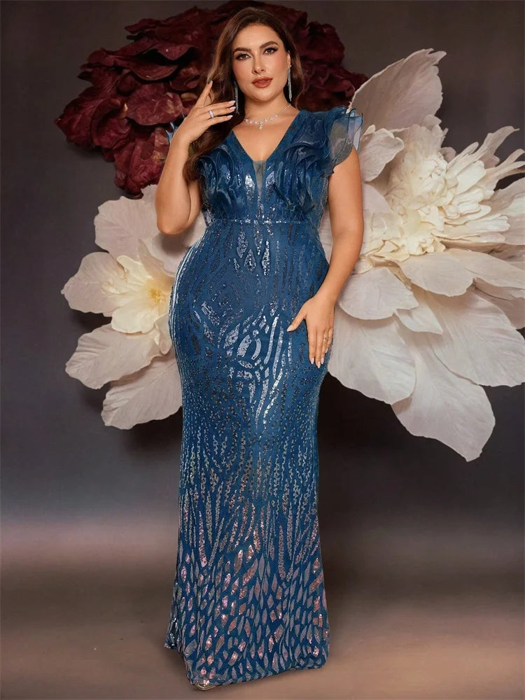Robe de soirée sirène à paillettes col V – CLEVI Paris