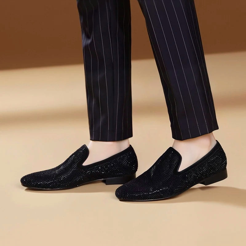 Mocassins Suède Homme Strass Slip-On – CLEVI Paris