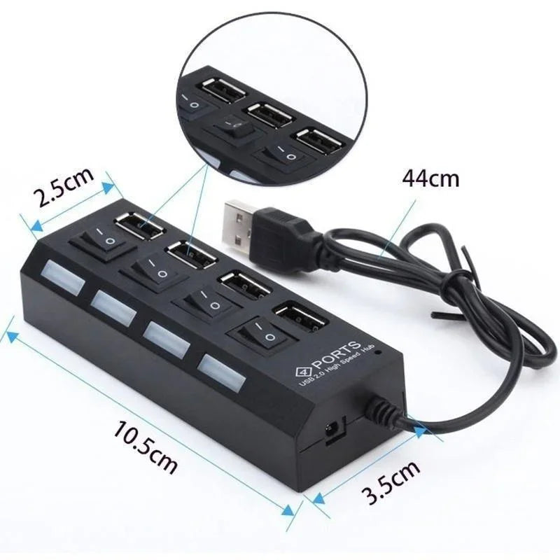 Hub USB 2.0 LED 4 ou 7 Ports Interrupteur ON/OFF Noir Blanc PC – CLEVI Paris