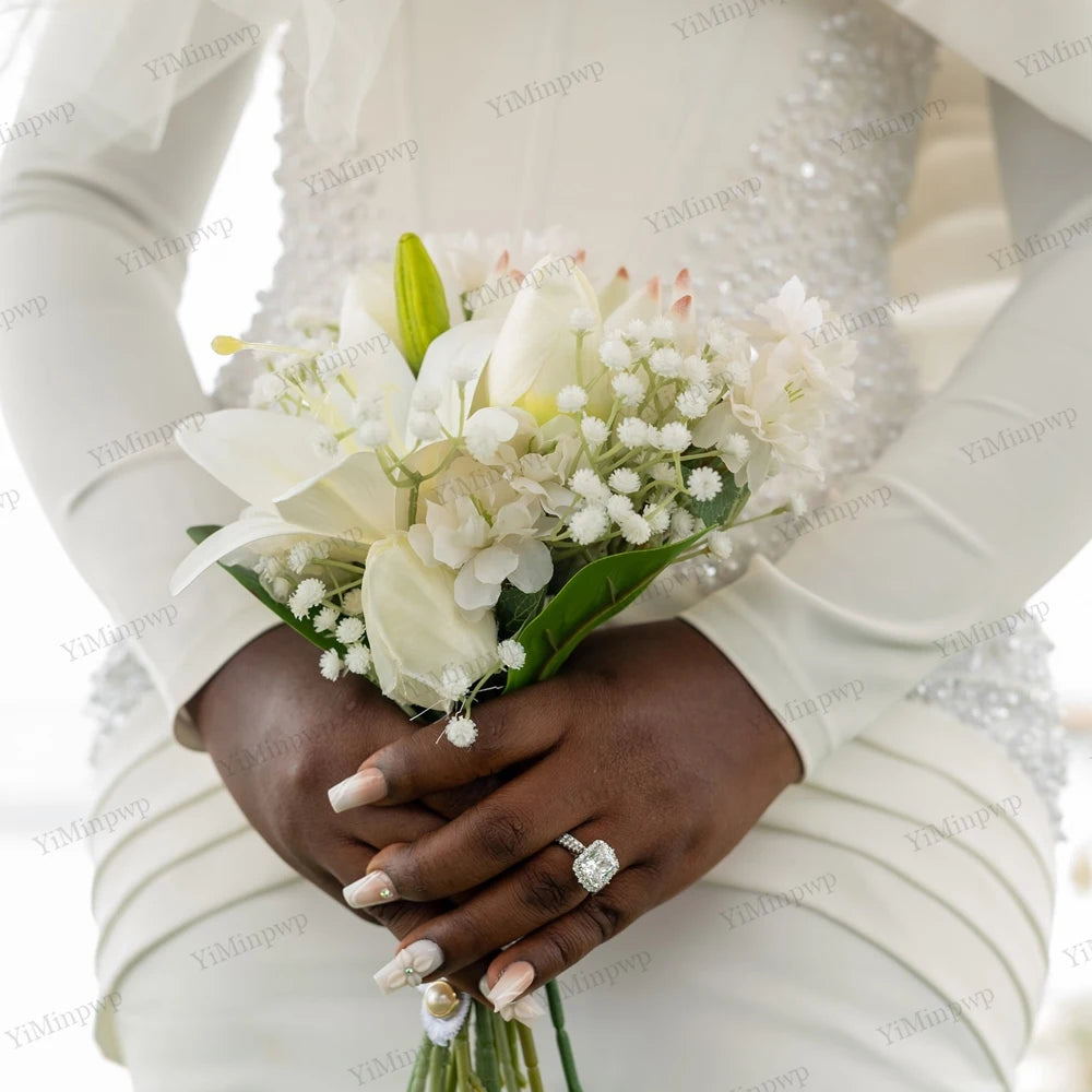 Robe de mariée civile manches longues perlée – CLEVI Paris
