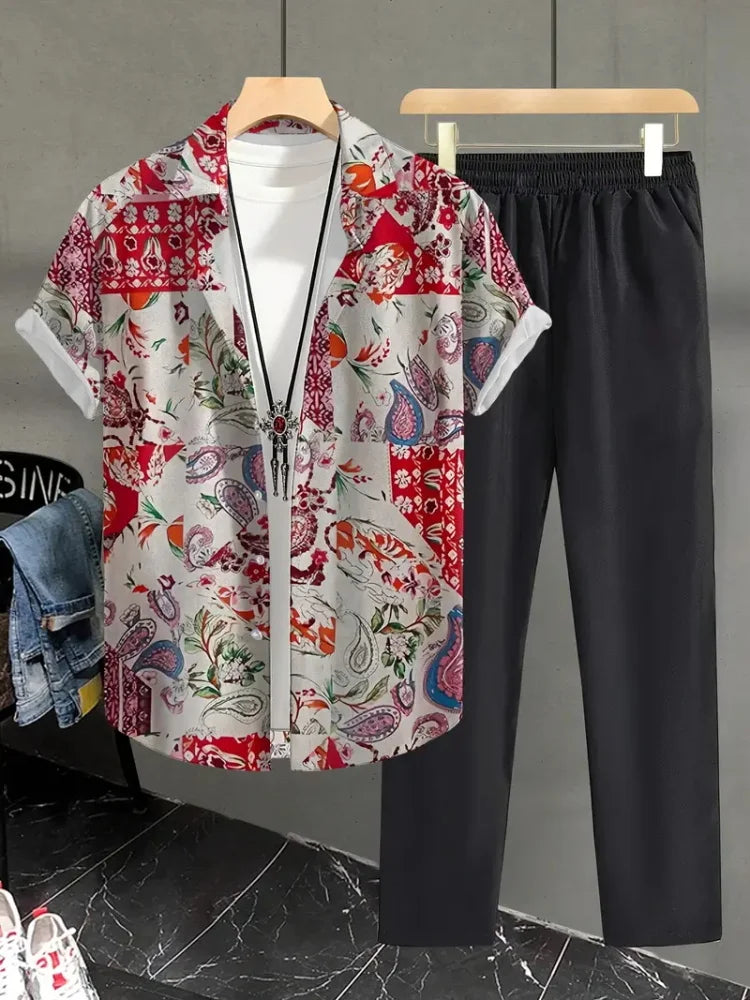 Ensemble 2 Pièces Homme Chemise + Pantalon Imprimé 3D Rayures Streetwear S-2XL – CLEVI Paris