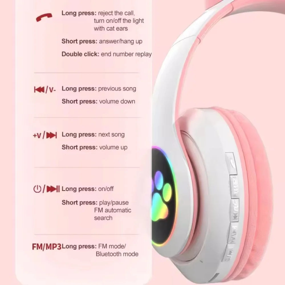 Casque Enfant Oreilles de Chat LED Bluetooth 5.0 – CLEVI Paris