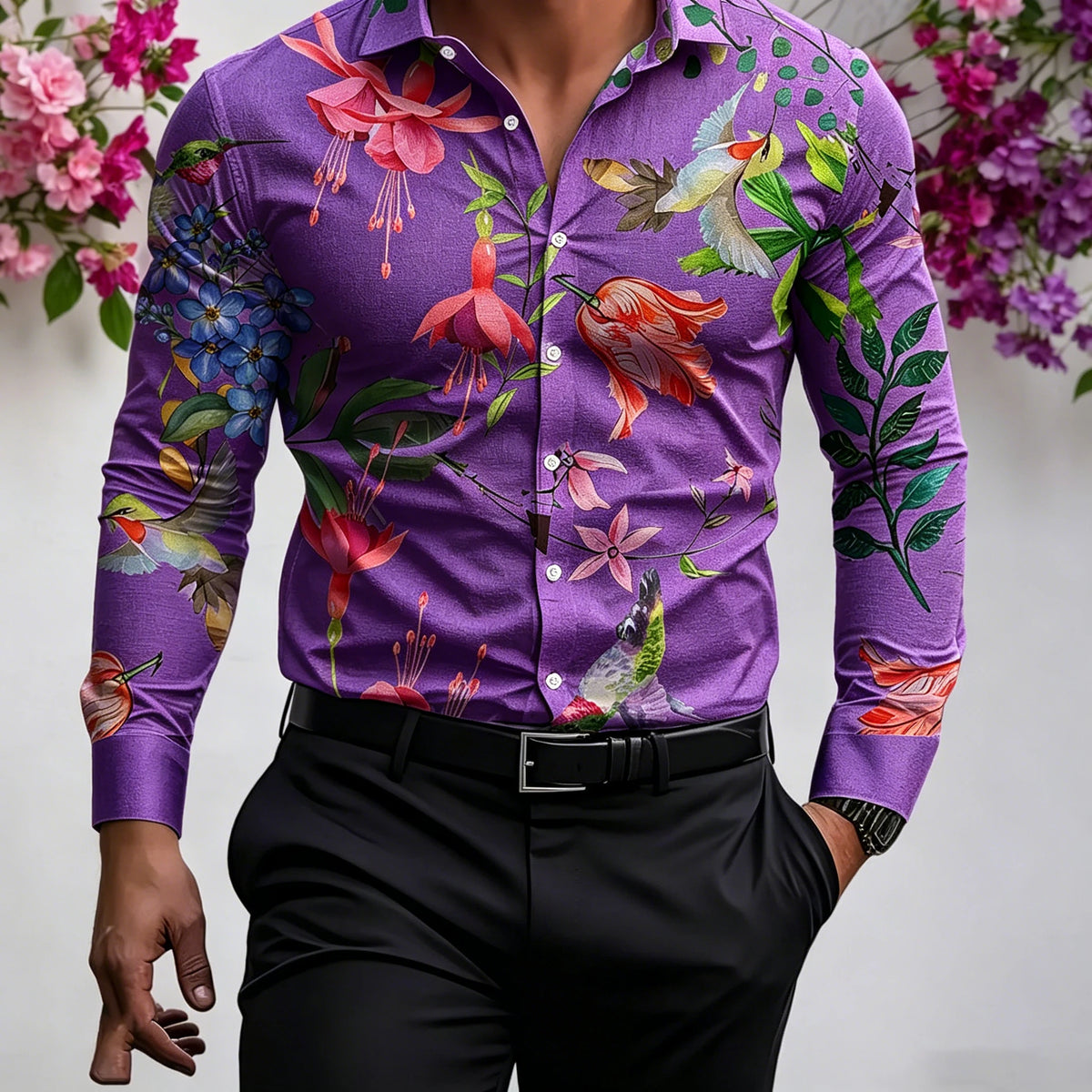 Chemise homme florale à manches longues – CLEVI Paris