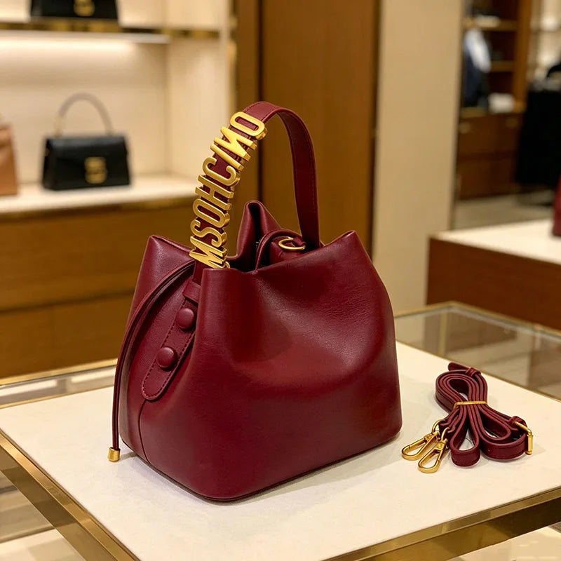Mini Sac Seau Femme Simili Cuir Fermeture Cordon Lettre Dorée Bandoulière – CLEVI Paris
