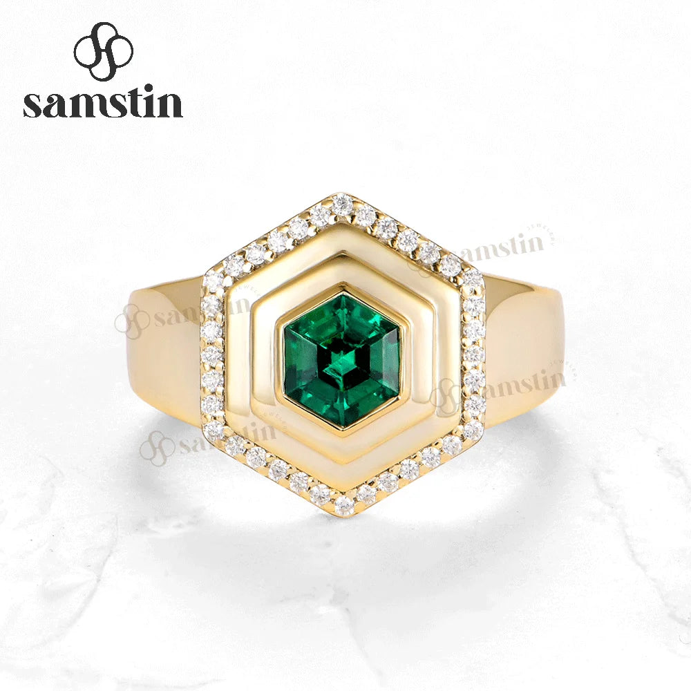 Bague Émeraude Hexagonale Lab Grown Or Solide – CLEVI Paris