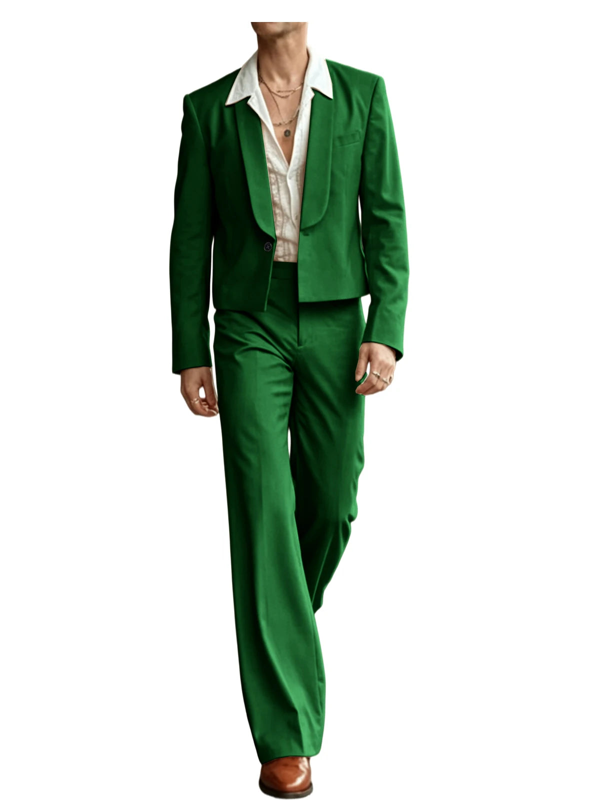 Costume 2 Pièces Homme Blazer Court Col Châle + Pantalon Évasé Taille Haute Style Vintage Slim Fit – CLEVI Paris