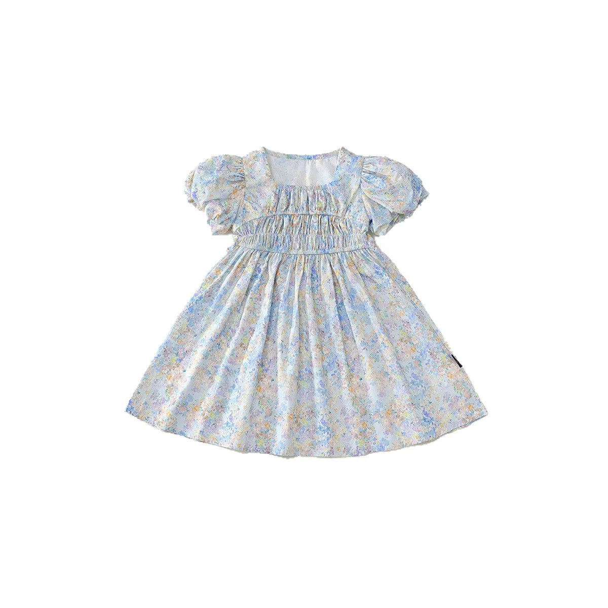 Robe fille bleue fleurie à manches courtes – CLEVI Paris