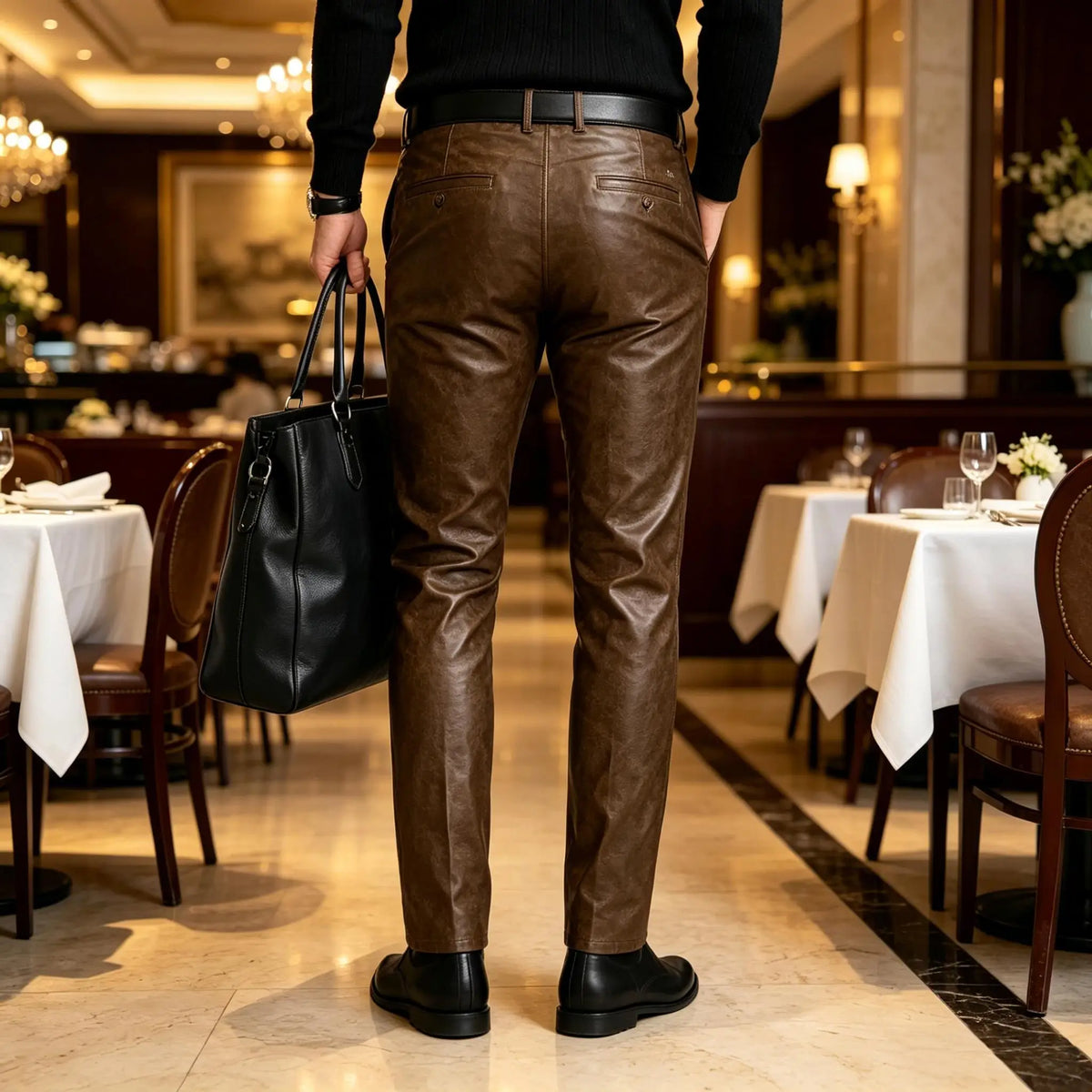 Pantalon Homme Droit Simili Cuir – CLEVI Paris