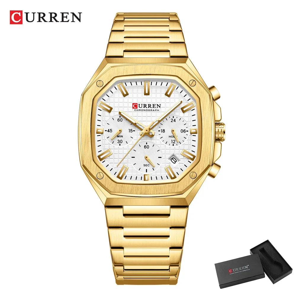 CURREN Montre Quartz Homme Sport Carrée Acier Étanche Chronographe – CLEVI Paris