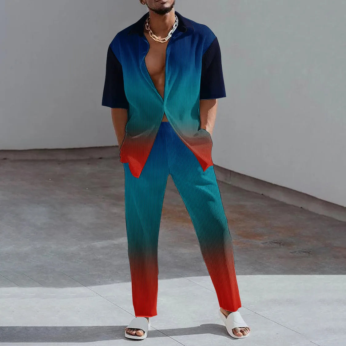Ensemble 2 Pièces Homme Imprimé 3D Chemise & Pantalon Été – CLEVI Paris
