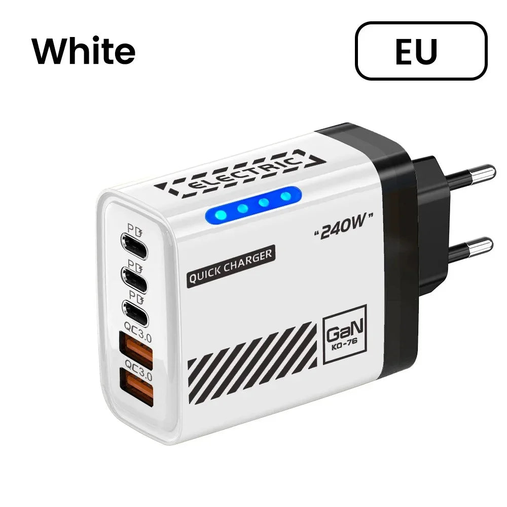 Chargeur GaN 5-en-1 USB-C 120W Quick Charge 3.0 EU US UK – CLEVI Paris