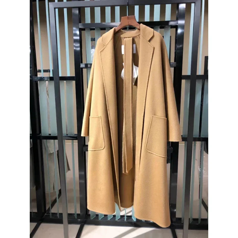Manteau long femme 100 % cachemire ceinturé – CLEVI Paris