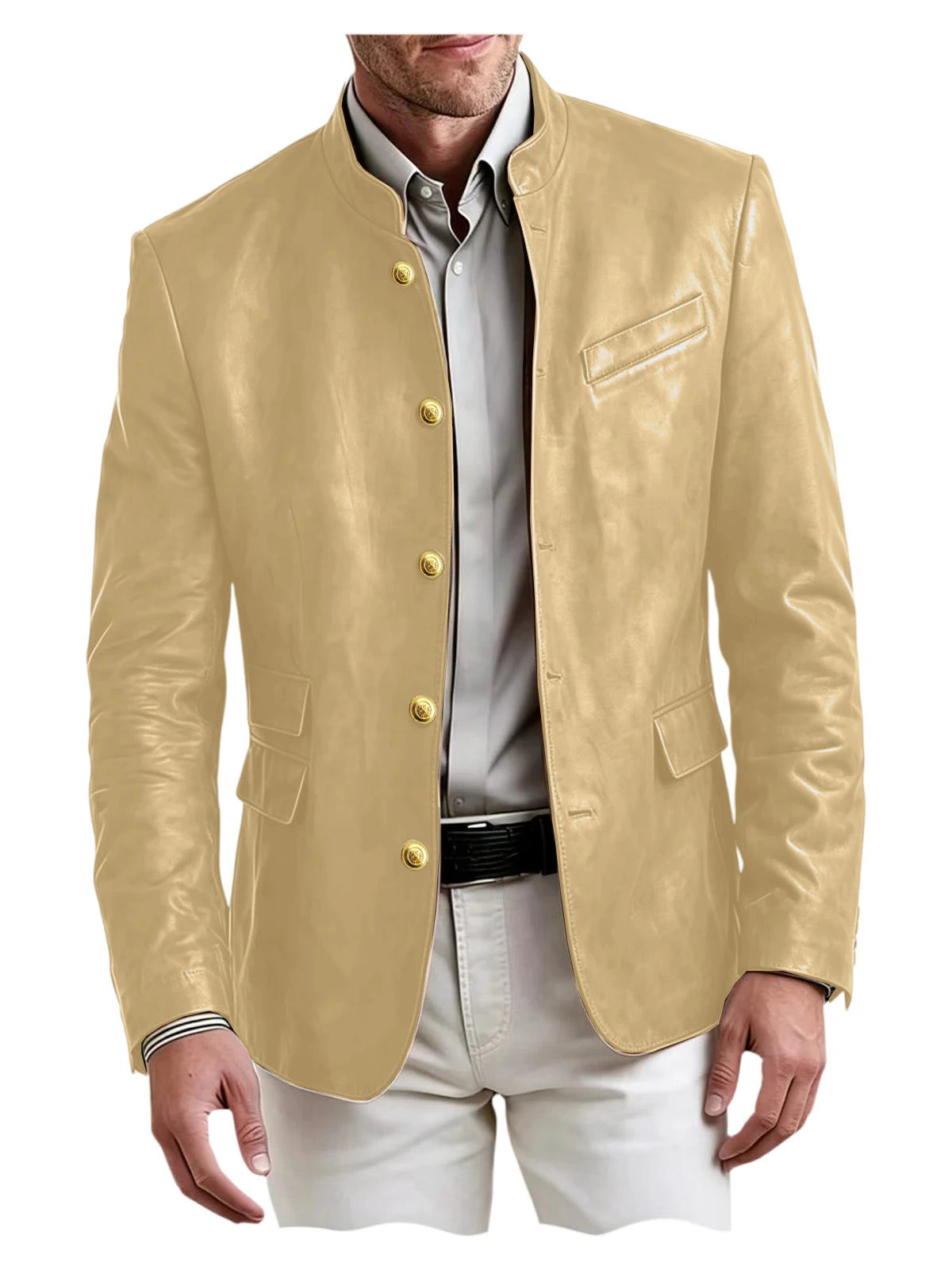 Blazer homme en similicuir, col montant – CLEVI Paris